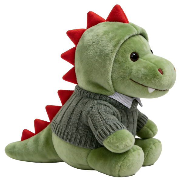 Green Dinosaur Plush Toy Soft PP Cotton Stuffed Animal with Knitted Sweater Cute Big Comforter Birthday Gift