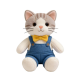 Grey Tabby Cat Plush Toy Super Soft PP Cotton Filled Blue Overalls & Bowtie Stuffed Animal Big Comforter Birthday Gift
